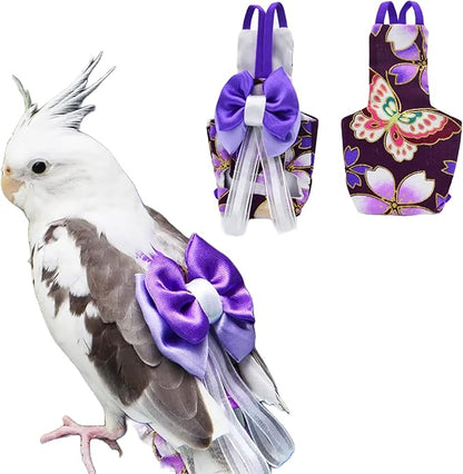 Bird Flight Suits Diapers, Parrot Flight Suits Diapers for Monk Parakeets, Cockatiels Flight Suits, Parrot Clothes, Bird Training Nappy Suit Liners Clothes (XS, Purple-A)