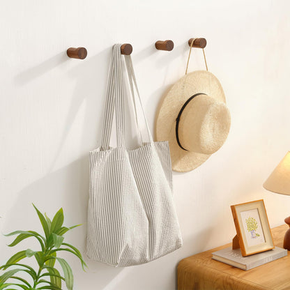 WOVRAN Wood Wall Hooks for Hanging, 6 Pack Rustic Coat Hooks Wall Mount, Handmade Wooden Pegs Hat Hook, Entryway Walls Hanger for Coat Purse, Boho Bathroom Towel Rack (Walnut Wood)