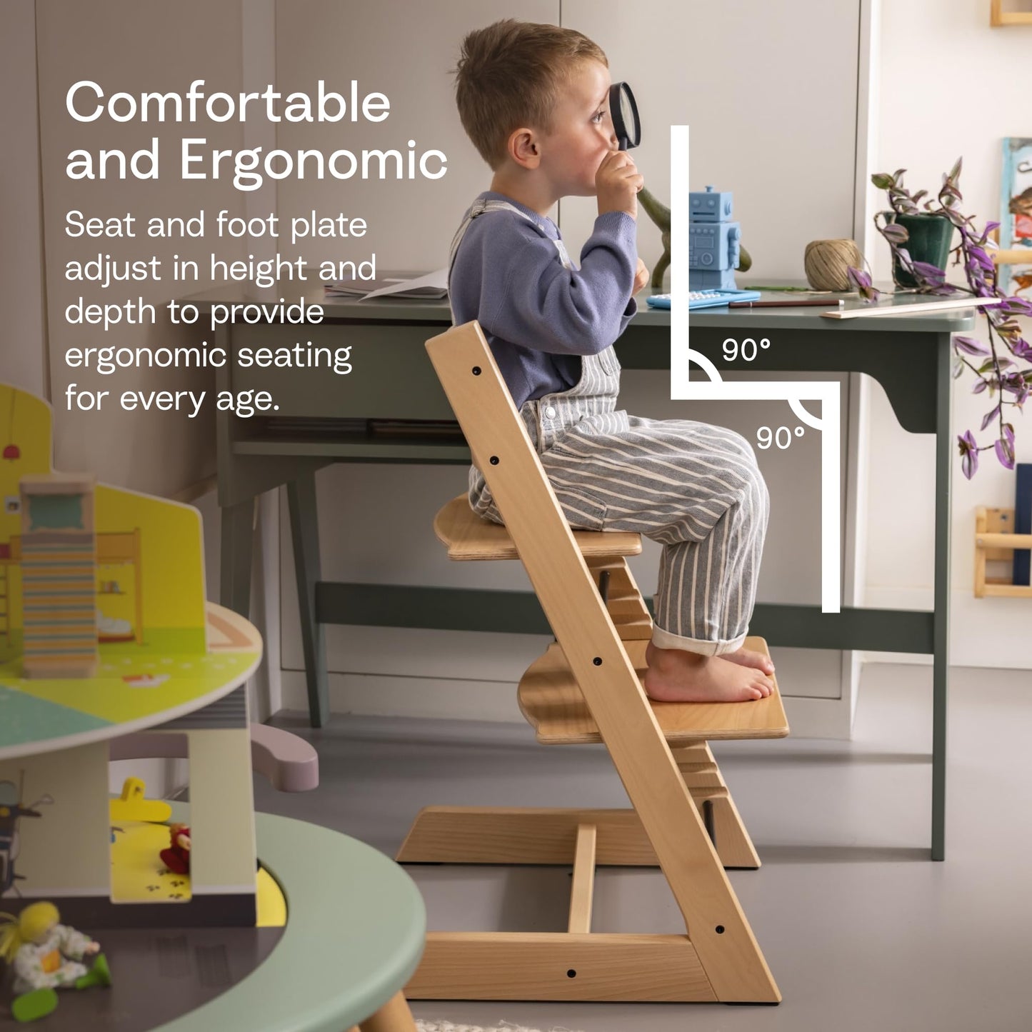 Stokke Tripp Trapp High Chair 2, Natural - Includes Chair + Baby Set with Removable Harness for Children 6-36 Months - Adjustable, Ergonomic & Easy to Clean