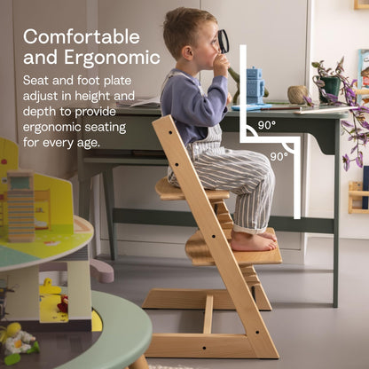Stokke Tripp Trapp High Chair 2, Natural - Includes Chair + Baby Set with Removable Harness for Children 6-36 Months - Adjustable, Ergonomic & Easy to Clean
