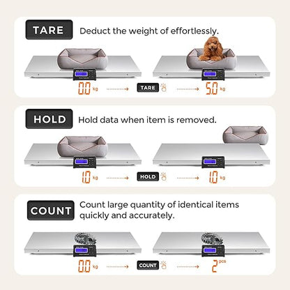 Bonvoisin Pet Scale for Large Dog 1100lb x 0.2lb, Postal Scale with Large Stainless Platform 40.5” x 20.8”, Animal Scales for Weighing,Vet Scale with Rubber Mat Livestock Scale for Dog, Sheep