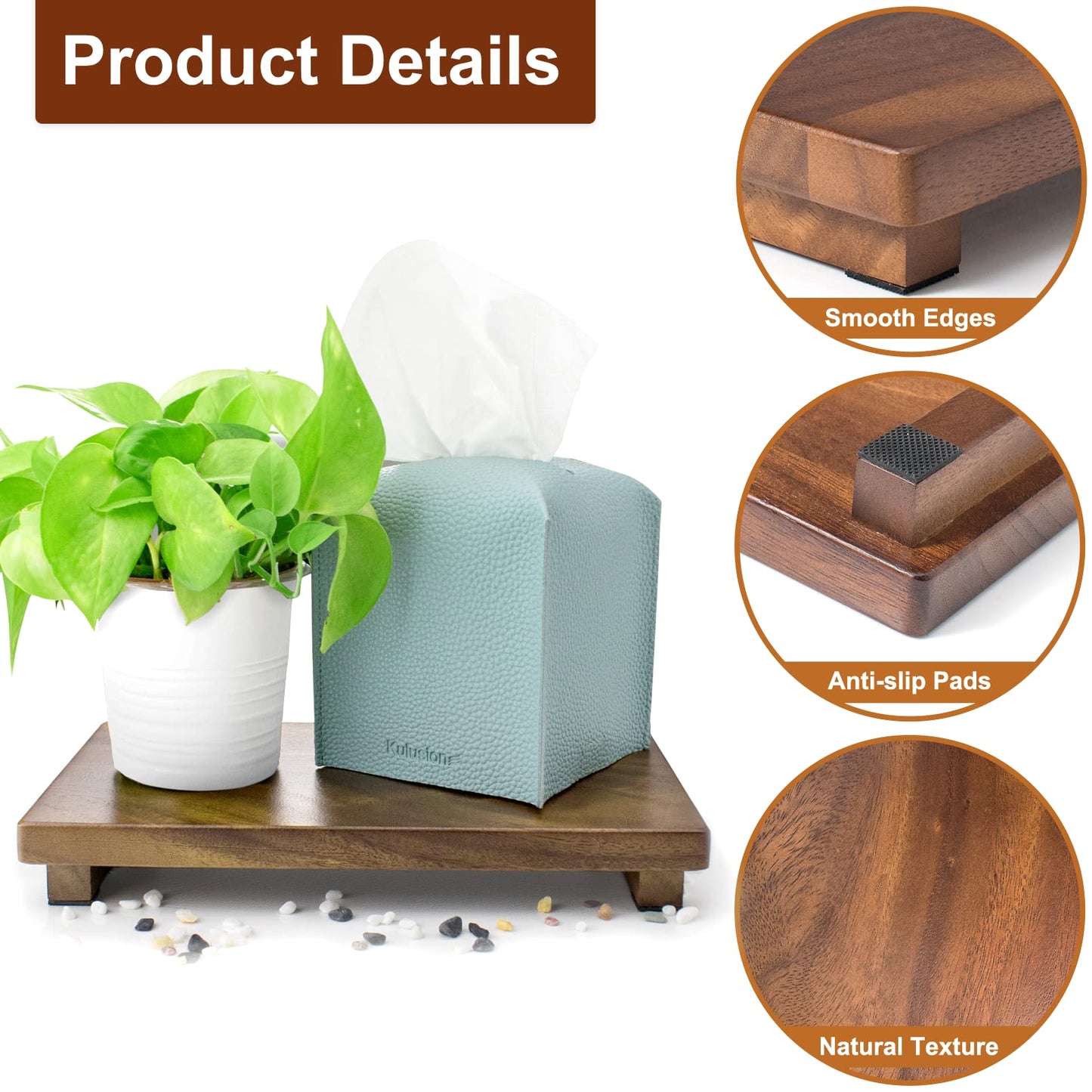 kulusion Wood Riser For Display Walnut Wood Pedestal Stand, farmhouse decor Soap Tray, Displays Your Plant Bottles Candles for Your Home Kitchen (Large, 12 x 7.1 x1.57Inch)