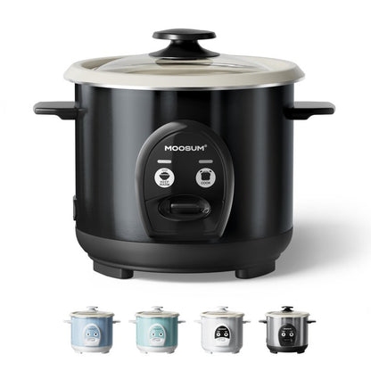 MOOSUM 3-Cup Uncooked Rice Cooker Small - Ceramic Coating Non-Toxic Inner Pot, One-Touch Multifunction for Rice/Sauté/Yogurt, Dishwasher Safe, 1-3 People Size, Black