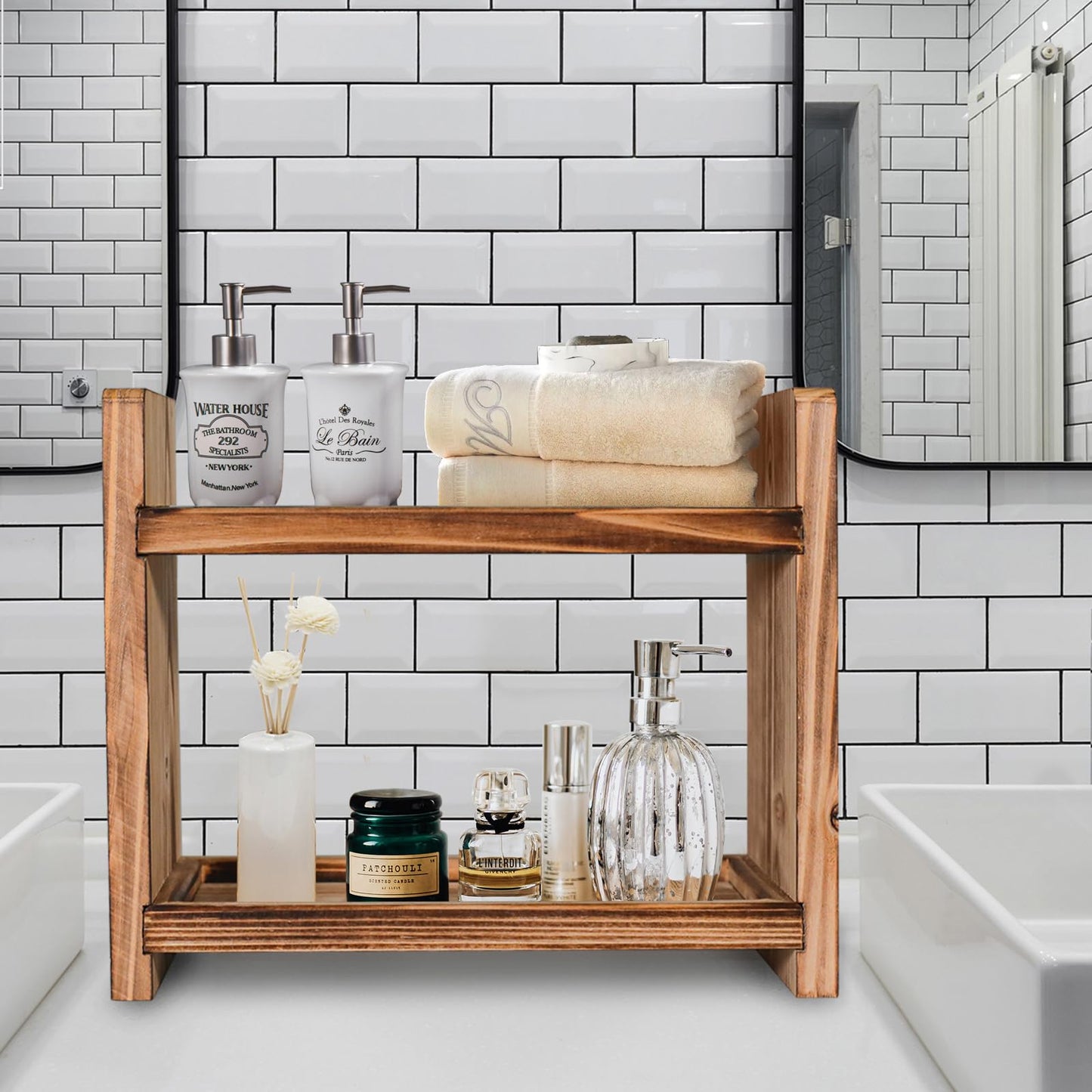 Cloud Fragrant 2-Tier Wooden Spice Rack, Countertop Organizer for Kitchen & Bathroom, Multi-Purpose Storage Shelf for Cosmetics, Spices, Toiletries