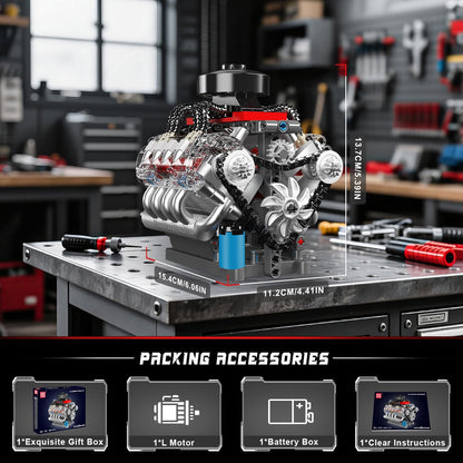 Mould King 10171 V8 Engine Model Kit, Mini V8 Engine Kits That Runs, Build Your Own Car Model Engine with Motor, Collectible Building Blocks for Adults, DIY STEM Construction Toys for Display