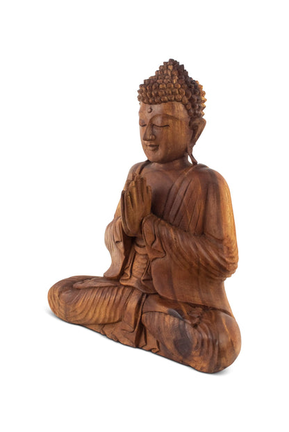 G6 Collection 20" Wooden Serene Sitting Buddha Statue Handmade Meditating Sculpture Figurine Decorative Home Decor Accent Handcrafted Gift Art Wood Hand Carved Oriental Buddha Anjali Mudra (20" Tall)