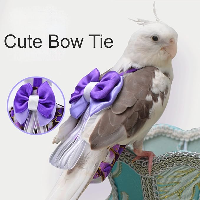 Bird Flight Suits Diapers, Parrot Flight Suits Diapers for Monk Parakeets, Cockatiels Flight Suits, Parrot Clothes, Bird Training Nappy Suit Liners Clothes (L, Purple-B)