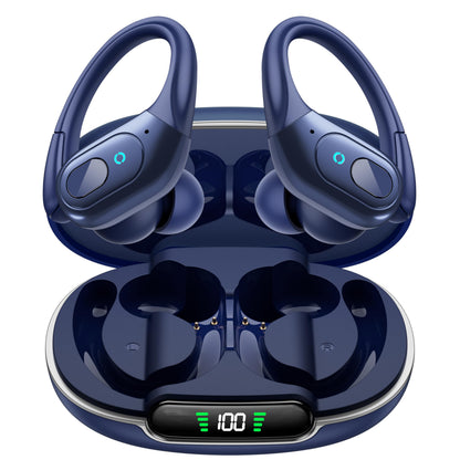 occiam Active Noise Cancelling Earbuds Wireless Bluetooth Headphones Ear Buds 90Hrs Playback Stereo Bass Earphones with Mic Over-Ear Hooks IPX7 Waterproof Headset for Work Sports Running Gym Deep Blue