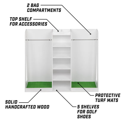 GoSports Premium Wooden Golf Bag Organizer and Storage Rack - Choose Your Style