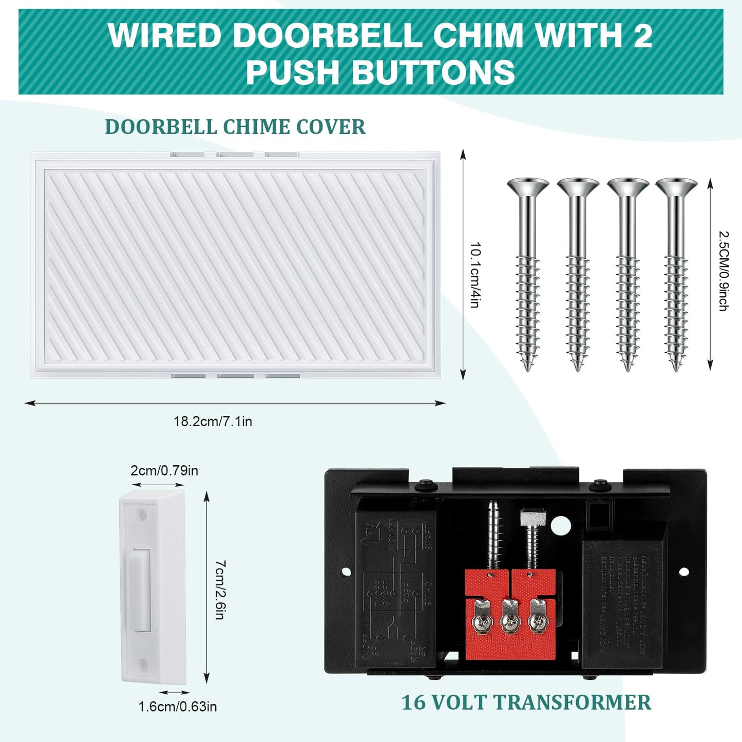 Saillong Wired Doorbell Chime with 2 Lighted Push Buttons, 16V 10VA Two Sounds Front and Rear Hardwire Door Bell Kit for Home Wall Inside, Compatible with Most Brand Doorbells(Black, White, Yellow)