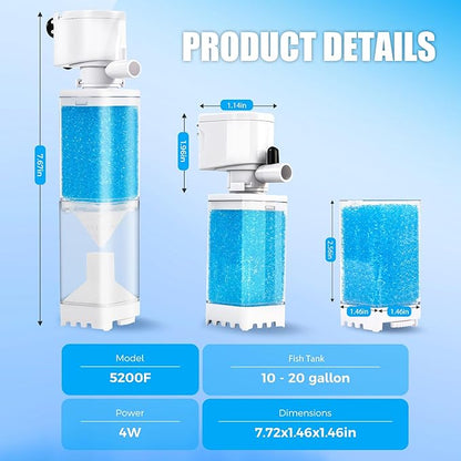 Vehipa Aquarium Filter, Internal Fish Tank Filters for 10-20 Gallon Aquariums, Adjustable Flow & Wavemaker, Isolate Impurities, Ultra-Quiet Water Circulation