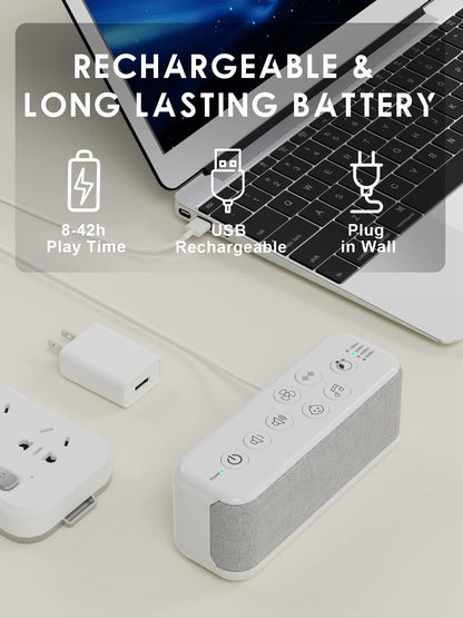 OnLyee Sound Machine for Adults, USB Rechargeable White Noise Machine for Office Privacy & Noise Canceling, 42 Soothing Sound with Lullabies & Fan Sounds, Auto-Off Timer & 8-Level Volume Control