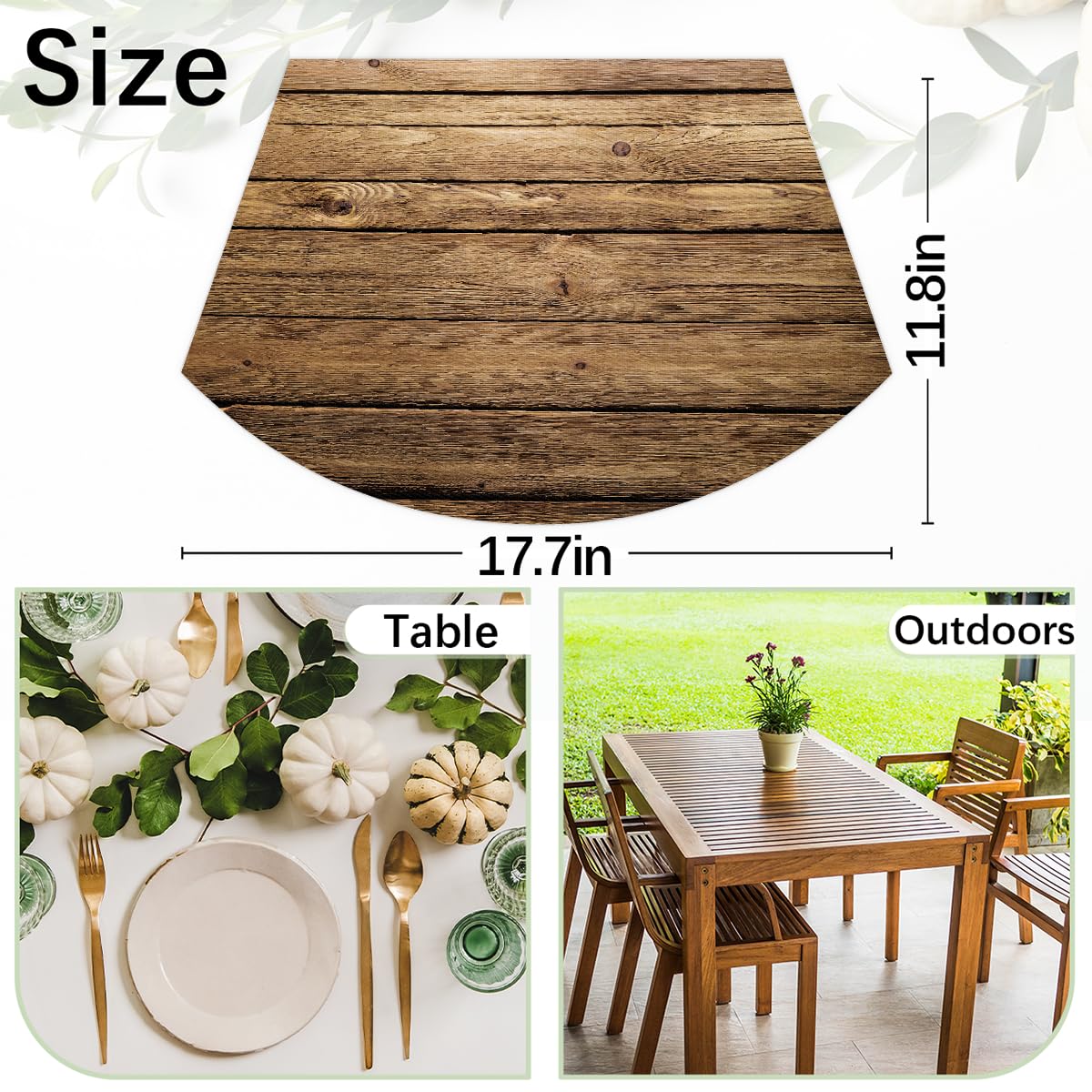 Khaki Wooden Texture Placemats for Round Tables Set of 5, Wedge Shaped Place Mat with Round Centerpiece Mat Washable Heat Resistant Non-Slip Dining Table Mats for Home Kitchen Christmas Decoration