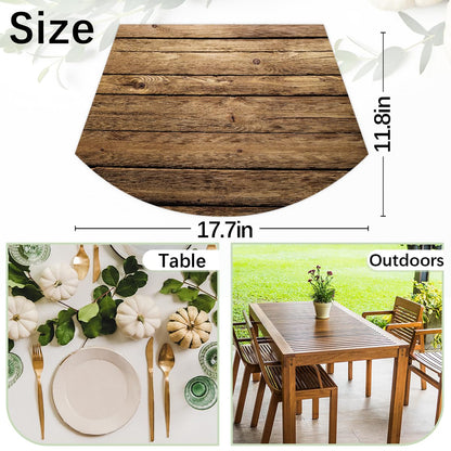 Khaki Wooden Texture Placemats for Round Tables Set of 5, Wedge Shaped Place Mat with Round Centerpiece Mat Washable Heat Resistant Non-Slip Dining Table Mats for Home Kitchen Christmas Decoration