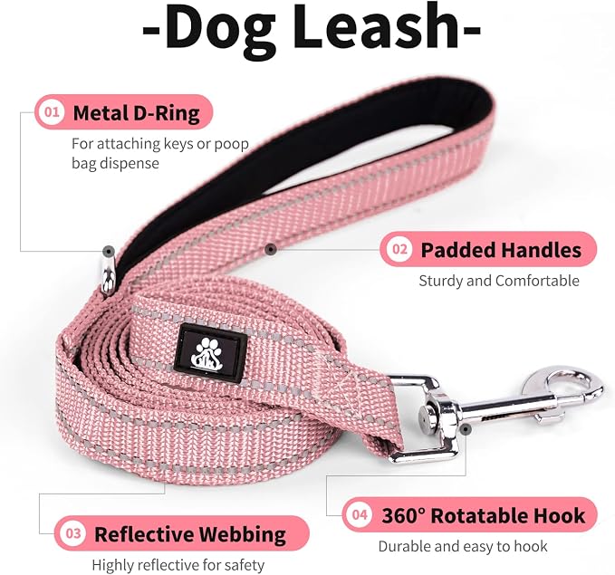 IVY&LANE 2 Pack Reflective Dog Collars and Leashs Set,Adjustable Neoprene Padded Dog Collar for Puppy, Breathable Nylon Pet Collar for Small Medium Large Dogs(Large,Blue+Pink)