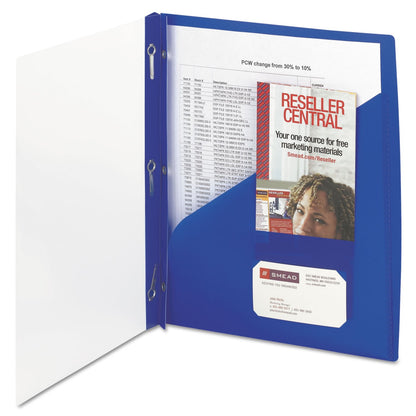Smead Clear Front Poly Report Cover, Three Double Tang Side Fasteners, 1/2" Capacity, Letter Size, Dark Blue, 5 per Pack (86011) (Pack of 1)