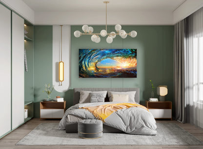 Cao Gen Decor Art S06750 Giant Wave Water Wall Art Canvas Prints 1 Panels Ocean Waves Pictures Paintings with Sunset Blue Seascape Framed for Living Room Bedroom Kicthen Office Artwork