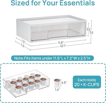 Vtopmart 2 Pack Clear Stackable Storage Drawers,12.1''W Plastic Organizers Bins for Beauty Supplies, Ideal for Vanity, Bathroom, Cabinet, Room Organization, White