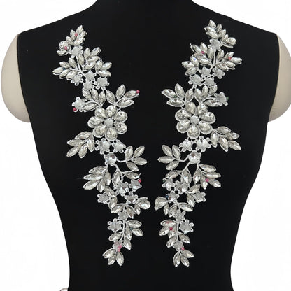 YMALANIYAKAIYA Lace Costumes Beaded Appliques Patches White Glass Rhinestones Crystals Designer DIY Garment Sewing Stage Dance Wear Wedding Party Dresses Accessories Crafts 1 Pair, ymal-h-0401