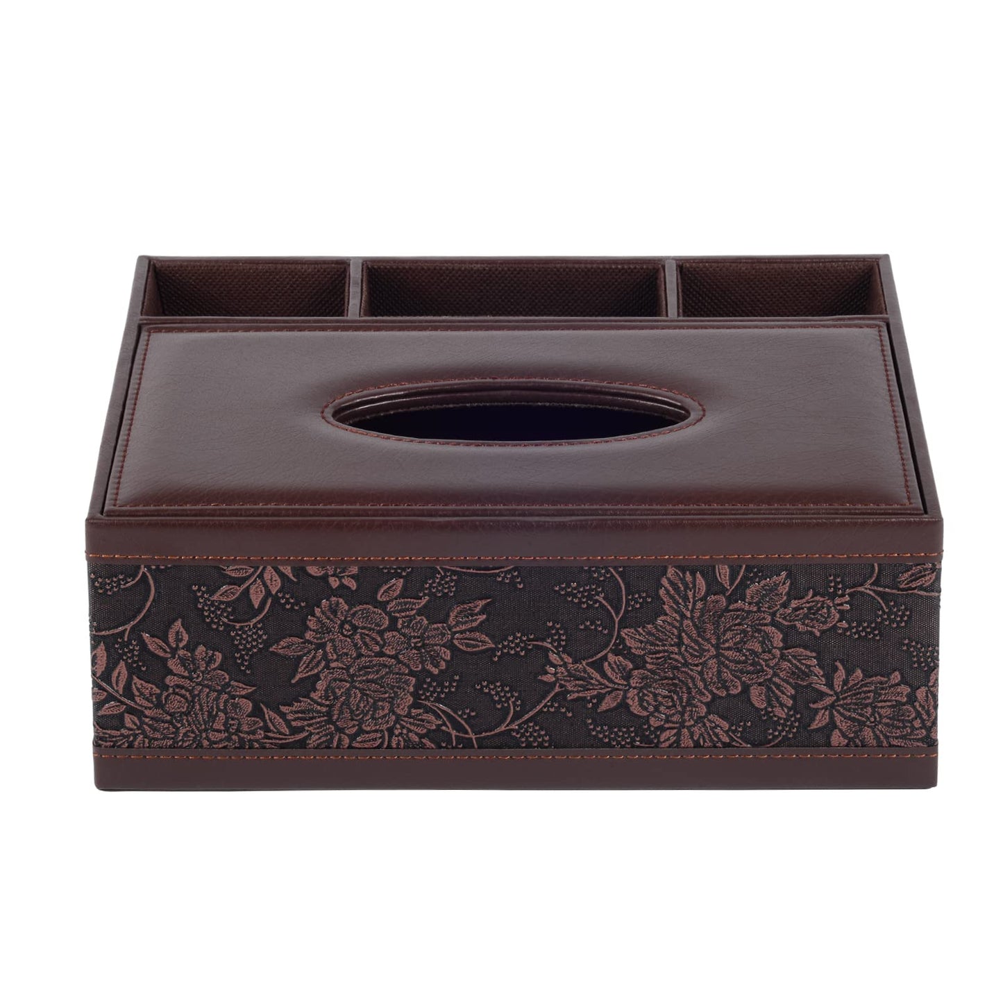 Multifunction PU Leather Tissue Box Holder/Cover Rectangular Upgrade Large Size Stationery Napkin Remote Control Storage Box,Facial Tissue Dispenser Organizer Caddy Home Office Supplies (Retro)