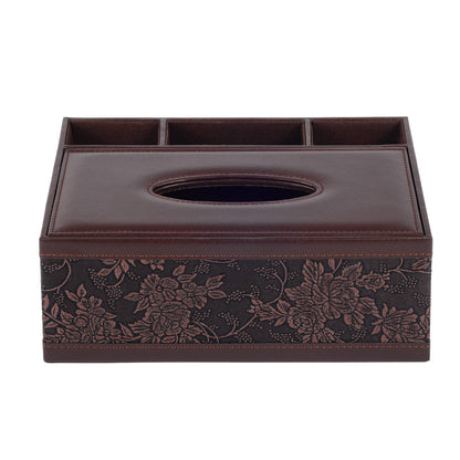 Multifunction PU Leather Tissue Box Holder/Cover Rectangular Upgrade Large Size Stationery Napkin Remote Control Storage Box,Facial Tissue Dispenser Organizer Caddy Home Office Supplies (Retro)