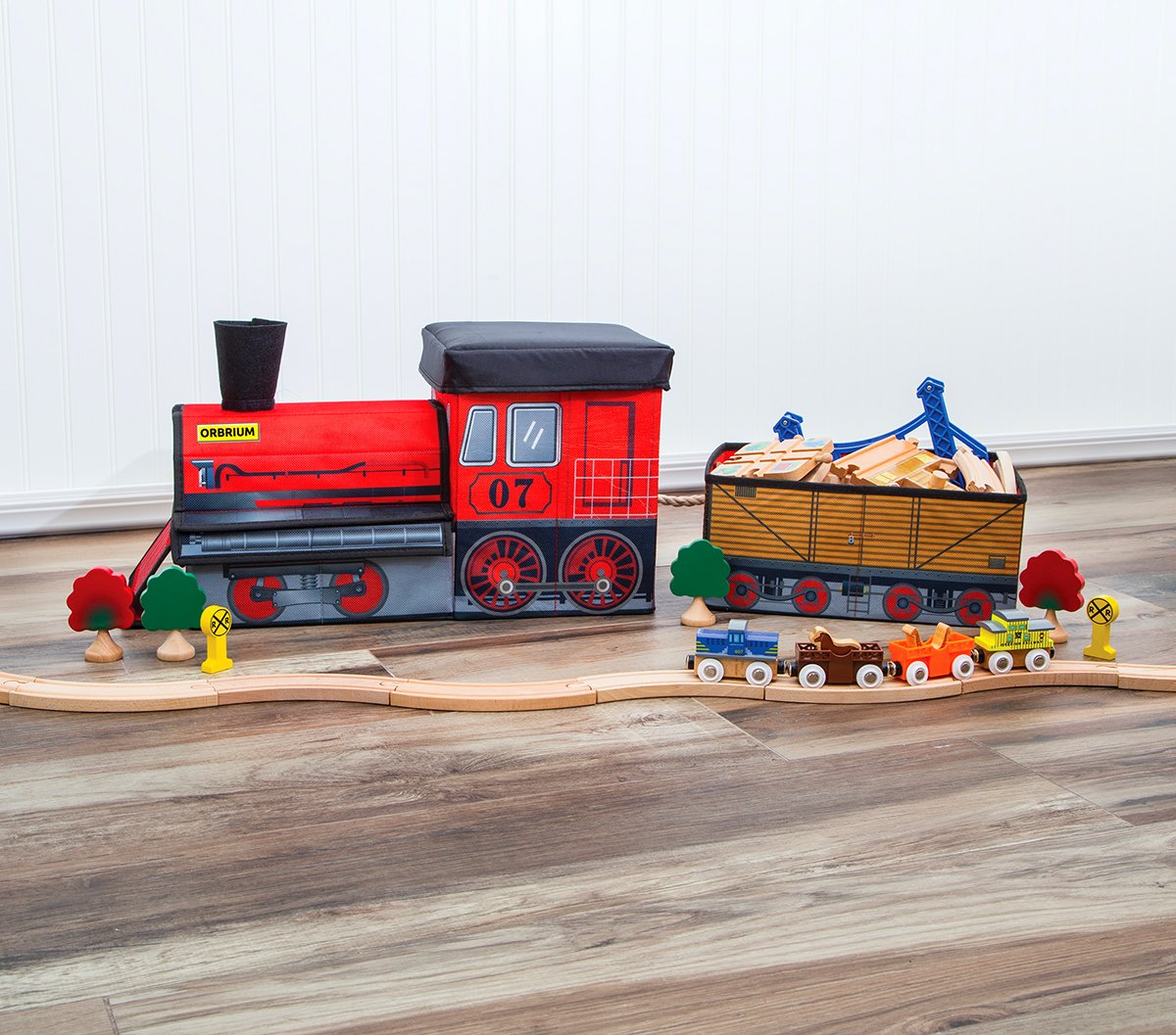 Orbrium Train Shaped Collapsible Toys Storage Bin Organizer for Trains and Tracks, Thomas Wooden Train, Thomas the Tank Engine and Trackmaster Christmas Gift for Toddlers Kids 3 4 5 6 7 8