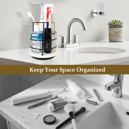 Rotating Standing Napkin Dispenser with Salt and Pepper Shakers+360° Rotation Toothbrush Holder with Marble Base