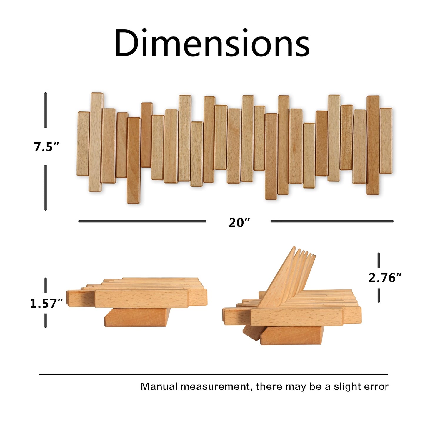 Acsigesn Wooden Coat Rack Wall Mounted Sticks Multi Rack Solid Handmade Natural Beech Wood Artwork with 5 Flip-Down Unique Modern Hooks for Coats Bag Hat Umbrella