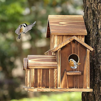 6 Hole Handmade Bird House, Bird Houses for Outside, Hummingbird House, Hanging Nest Box for Birds, Outdoor Wooden Birdhouses for Outside, Backyard, Garden, Patio, Nature Lovers Gift (2pcs)