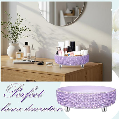 Honeydak Purple Bling Perfume Makeup Organizer Bling Mother's Day Nurses Day Gifts for Women Bathroom Organizers and Storage 360 Rotating Makeup Organizer for Countertop(Pearl)
