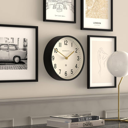 NEWGATE® Master Edwards wall Clock | Mid-Century Style Clock | 12 inch | Deep Metal case in matt Black | Modern Retro Design for Kitchen, Living Room or Office