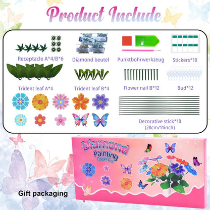 Nikolle 5D Flower Butterfly Diamond Art Kits for Adults, DIY Vase Filler Ornament Table Decoration, 10 Pcs Diamond Painting Kits for Garden Decor