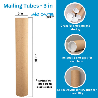 MagicWater Supply Mailing Tube - 3 in x 30 in - Kraft - 6 Pack - for Shipping and Storage of Posters, Arts, Crafts, and Documents