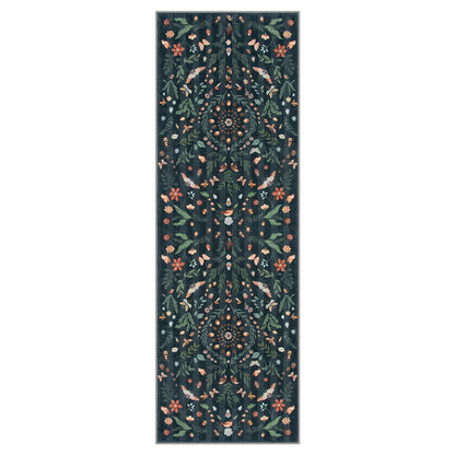 Lahome Washable Insect Botanical 2x6 Runner Rug for Entryway - Machine Washable Non-Slip Hallway Runner Rug, Black Boho Low Profile Soft Faux Wool Carpets for Bedroom, Hallway, Laundry, Kitchen