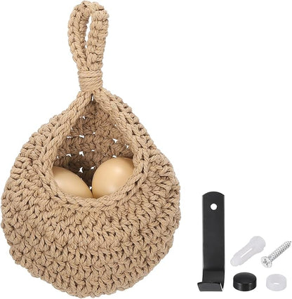 uxcell Hanging Fruit Baskets for Kitchen, Hand-Woven Wall Hanging Storage Jute
