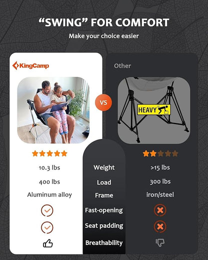 KingCamp Hammock Chair with Footrest – Heavy Duty Swinging Rocking Camping Chairs for Adults up to 400lbs, Folding Portable Oversized Rocker with Cup Holder & Pillow for Outdoor Beach Lawn RV Sports