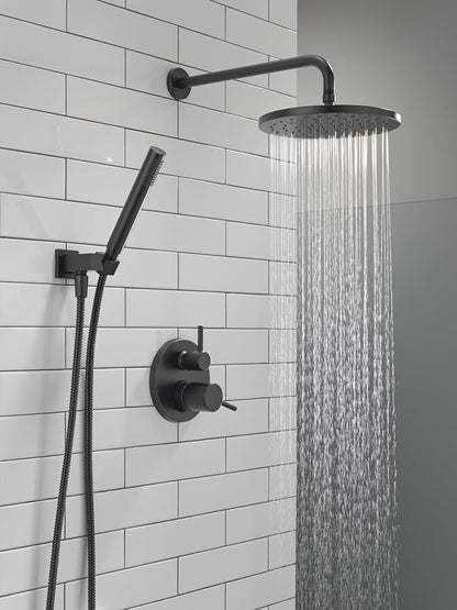 Delta Modern 14 Series Round Rain Shower System Faucet Set, Rainfall Matte Black Shower Head and Handle Set, Valve Trim Kit, 10 Inch, Matte Black T342702-BL (Valve Not Included)