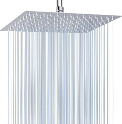 Voolan Extra Large Rain Shower Head - High Flow Square Rainfall Showerhead - Waterfall Full Body Coverage - Universal Ceiling or Wall Mount (16 * 12 Inch Rectangle, Chrome)