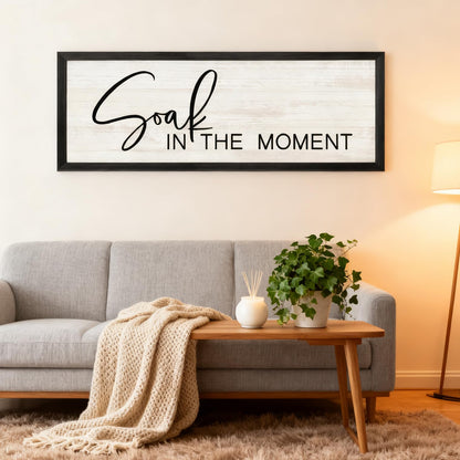 Soak in the Moment Wooden Sign Framed Wall Art, 32''×12'' Rustic Horizontal Motivational Bathroom Quote Wood Plaque above the Bathtub, Farmhouse Long Inspirational Shower Room Saying Wood Sign Wall Decor