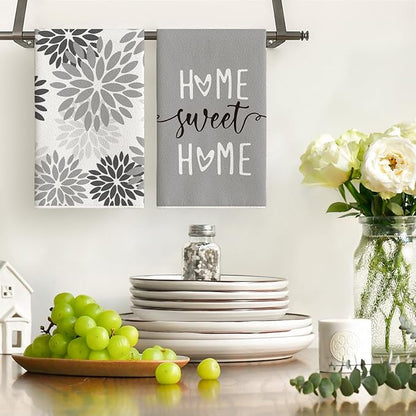 Artoid Mode Grey Home Sweet Home Stripes Boho Spring Kitchen Towels Dish Towels
