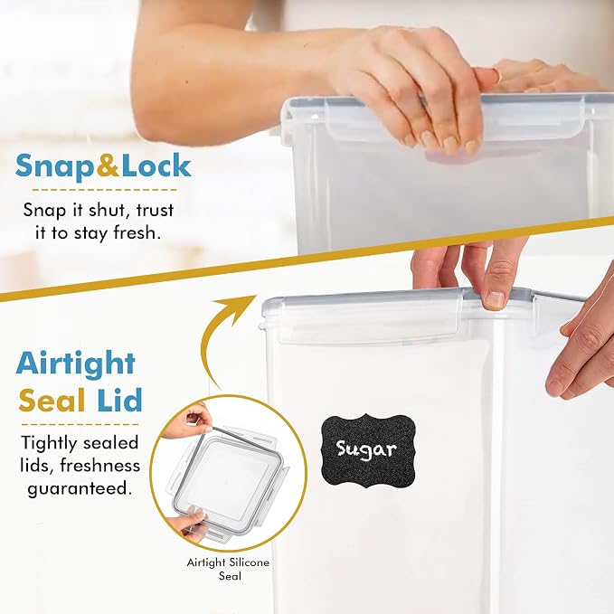 Shazo 2 PC (9.5L | 321 Oz) Extra Large Bulk Food Storage Containers with Airtight Lids for Flour, Sugar, Rice, Cereal & Pasta - Leakproof, BPA-Free Plastic Canisters for Kitchen & Pantry Organization