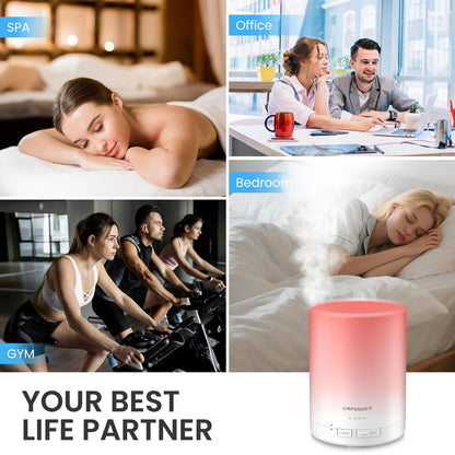 URPOWER 300ml Aromatherapy Essential Oil Diffuser Ultrasonic Air Humidifier AUTO Shut Off Scent Diffuser Night Light 7 Color Changing LED Lights and 4 Timer Settings for Bedroom Office Home