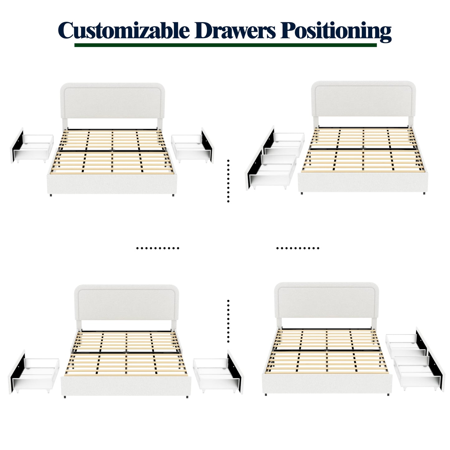 Ball & Cast Queen Size Bed Frame,Boucle Upholstered Platform Bed with Patented 2 Drawers Storage & Curved Stitched Headboard,Wooden Slats Support,No Box Spring Needed,Easy Assembly,Ivory
