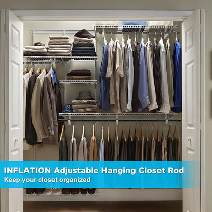 INFLATION Closet Rod With Hangers Adjustable Width (15-50 Inch) Tension for Hanging Clothes Rack, 35 Inch Height, Elegant Black Hanging Closet Organizer for Women, Men and Kids