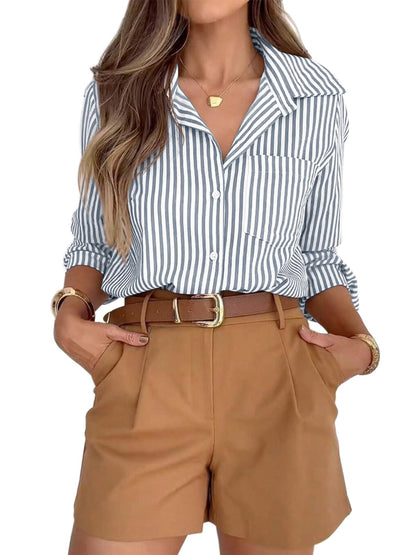 siliteelon Striped Button Down Shirts for Women Dress Shirts Long Sleeve Casual Collared Office Work Shirt with Pocket