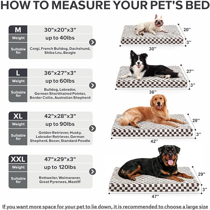 JOEJOY Orthopedic Dog Bed for Large Dogs, Memory Foam Pet Bed with Removable Washable Cover, Cozy Plush Crate Mat, 47×29", Cofffee