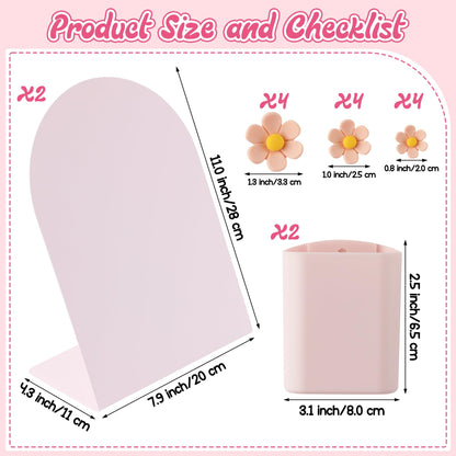 GQIRIL Magnetic Bulletin Board for Tabletops - 2 Pack Metal Magnet Display Memo Note Souvenir Boards with Stand, 12 Flower Pins and 2 Pen Holders for Home Office School Kitchen Table Desk (11"×7.9")