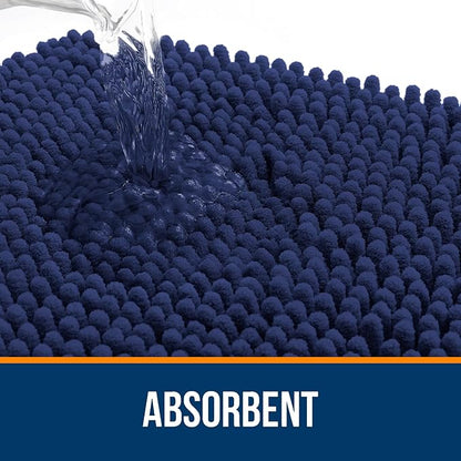 OLANLY Bathroom Rugs 36x24, Extra Soft Absorbent Chenille Bath Rugs, Rubber Backing Quick Dry, Machine Washable Bath Mats for Bathroom Floor, Tub and Shower, Home Decor Accessories, Twilight Sapphire