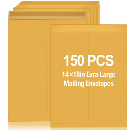 Motipuns 150 Pcs 14" x 18" Extra Large Mailing Envelopes 32lb with Gummed Flaps, Catalog Jumbo Craft Envelopes for Mailing, Storage and Organizing Documents Office Supplies(Yellow)