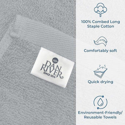 DAN RIVER Bath Towels Set of 4, 27 x 54 Inches, 100% Cotton, Larger & Lighter